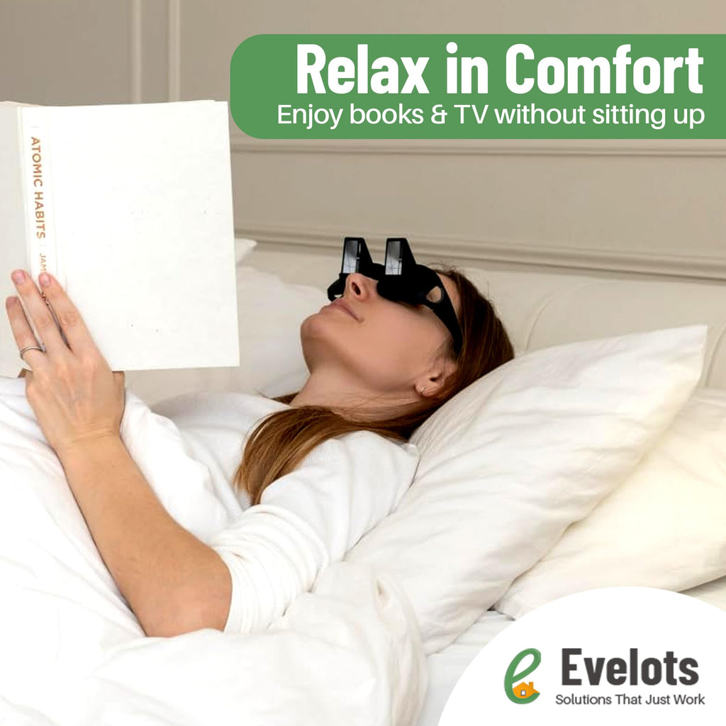 Evelots Laying Down Reading Glasses (2 Pack) - High Definition Lazy Bed Prism Spectacles for Bedside Reading and TV, Over Glasses Design, Unisex