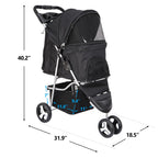 Epetlover 3 Wheels Dog Stroller, Pet Strolling Cart with Skylight Storage Basket Cup Holder Storage Tray, Animal Carrier for Medium Small Dogs and Cats, Easy Walk