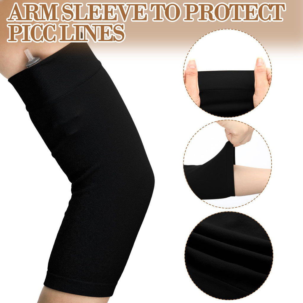 Vinsatin 6 Pcs PICC Line Sleeve Cover PICC Line Shower Cover Fashionable Breathable Upper Arm Sleeves for Women Men(Large,Black)