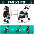 sxvbdway 4 Wheels Pet Stroller for Medium Small Dog up to 50lbs, Dog Cat Stroller, Outdoor Travel Pet Folding Strollers, Cat Cage Strollers with Cup Holder, Breathable and Visible Mesh (1 Set-Grey)