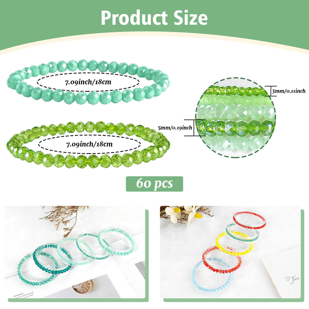 60 Pcs Crystal Beaded Bracelets Bulk, Colorful Stretch Bracelets for Women
