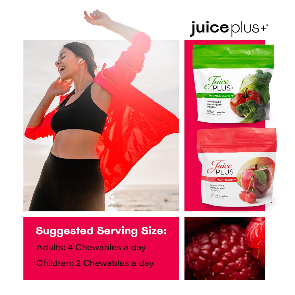 JuicePlus+ Fruit & Vegetable Blend Soft Chews - Tasty Vegan Fruit, Veggie Gummy Vitamins for Adults & Kids - 4 Month Supply 4 packs (2 of each flavor)