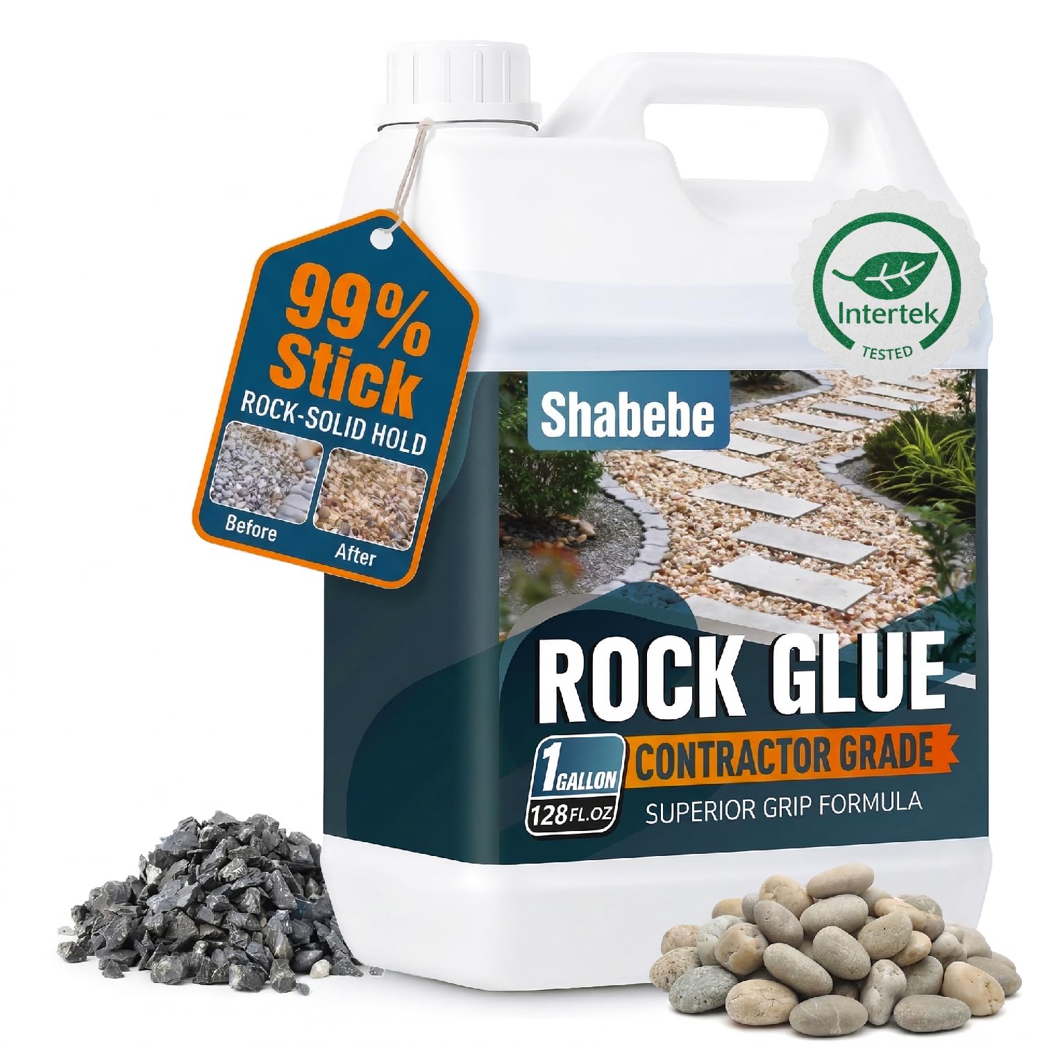 Shabebe Rock Glue for Landscaping 1 Gallon - Contractor Grade Mulch & Gravel Binder with Superior Grip, All-Weather Resistant, Stronger Hold & Long-Lasting for High-Traffic Walkways, Pebble