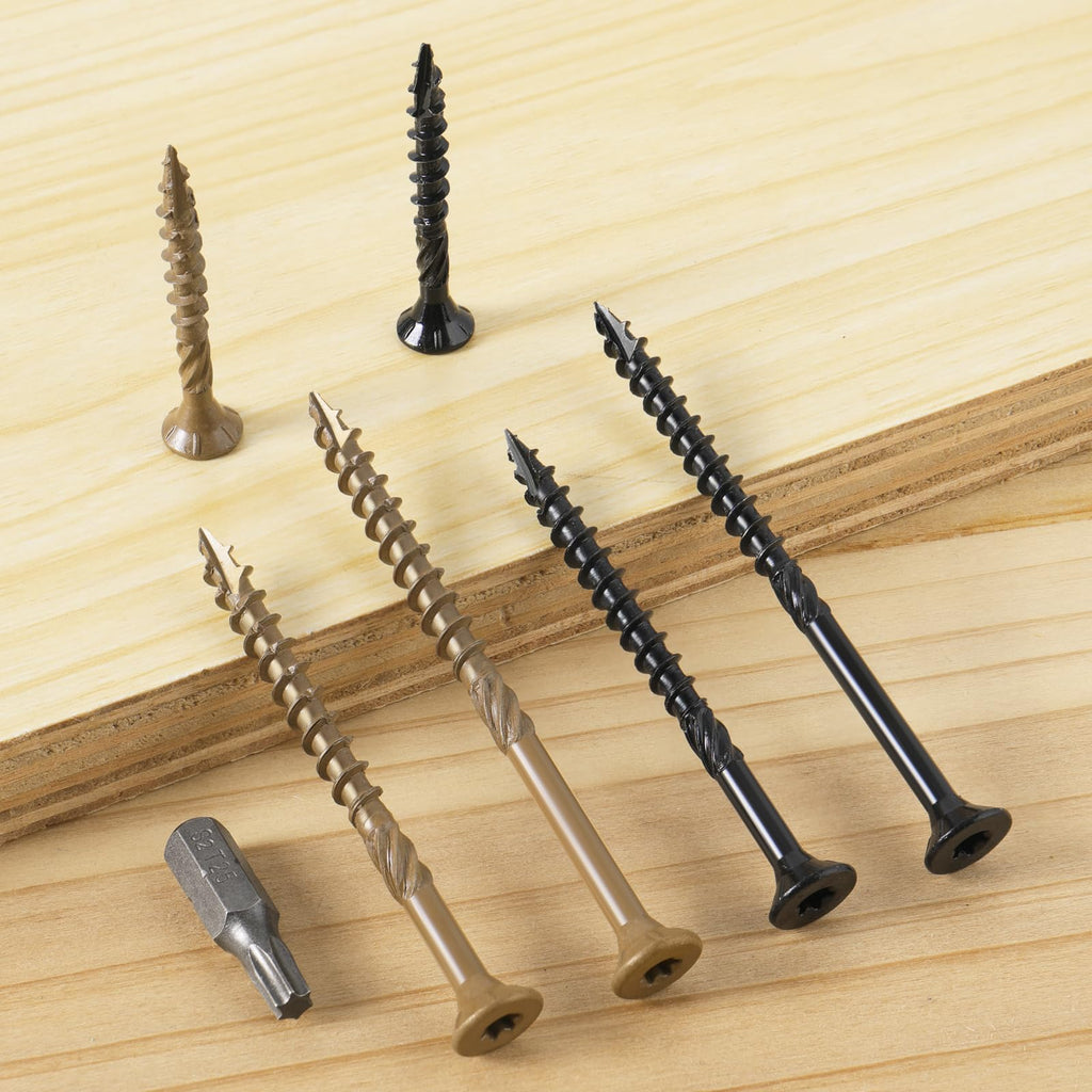 VGBUY Deck Screws #8 x 2 Inch Heavy Duty Exterior Wood Screws,Torx Drive Head Deck Screw Bronze Rust Resistant Epoxy Coated,Long Outdoor Screws with Star Bit(1Ibs,106Pcs)