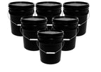MKS Plastics 5-Gallon Bucket with Airtight Lid – Made in USA, Food Grade BPA Free Plastic, Heavy Duty Multi-Use, Metal Handle with Grip, Stackable Storage – Black, 6 Pack
