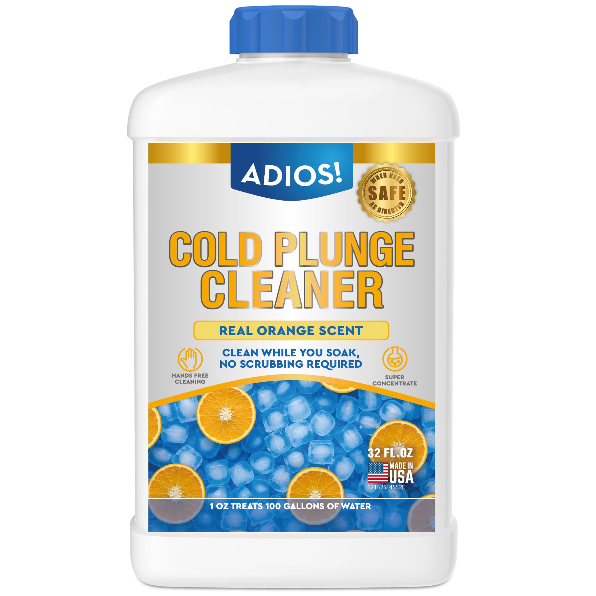 Adios! Cold Plunge Water Treatment Stabilizer with Enzymes and Citrus - Cleans and Deodorizes Ice Baths, Pods and Tubs for a Refreshing Recovery (32oz)
