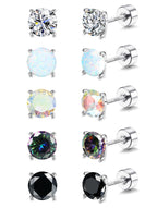 MILACOLATO 5 Pairs 925 Sterling Silver Stud Earrings for Women 6MM CZ