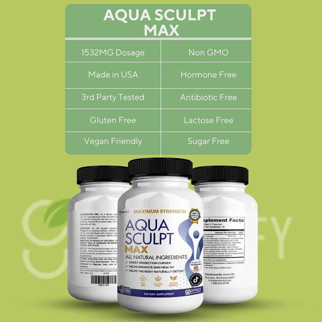 GREENVIFY Aqua Sculpt Max Maximum Strength Dietary Supplement, 60 Capsules, Natural Support, 30 Day Supply (2)