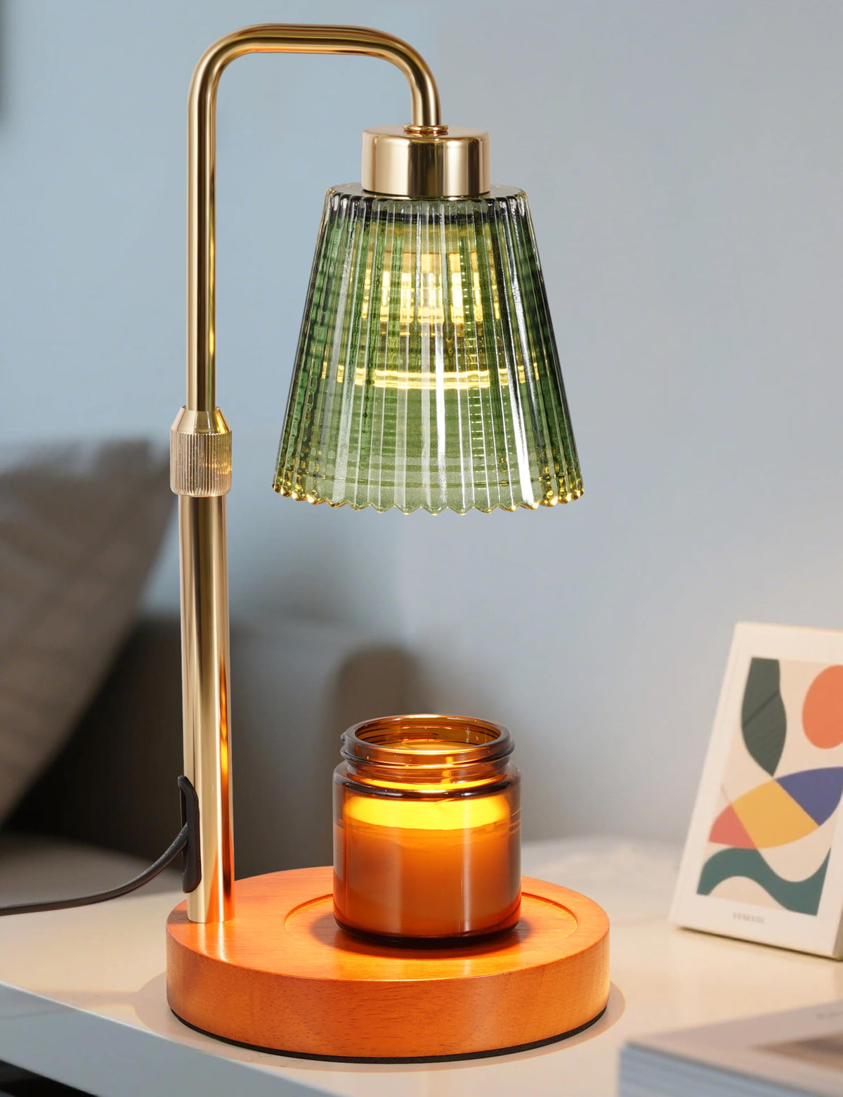 Green Candle Warmer Lamp with 24h Cycle Timer, Dimmable Wax Melt Warmer