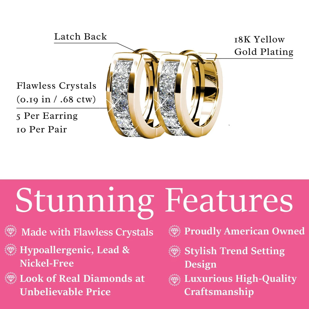 Cate & Chloe Giselle 18K Yellow Gold-Plated Small Hoop Earrings | Small Jewelry for Women | Simulated Diamond Crystals | Stylish 15mm Dainty Hoops | Mother's Day, Birthday Gift for Her