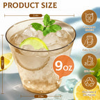 Glowserve 9 oz Clear Plastic Cups Brown Plastic Disposable Cups for Cocktail 150 Pack Fancy Cocktail Cup for Party Stemless Wine Glasses for Party Wedding Graduation Birthday Father's Day