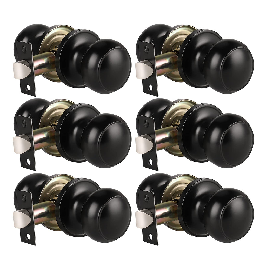 KNOBWELL 6 Pack Matte Black Door Knob - Round Interior Door Handles for Hallway & Closet, Non-Locking Passage Door Knobs with Durable Lockset, Easy Install