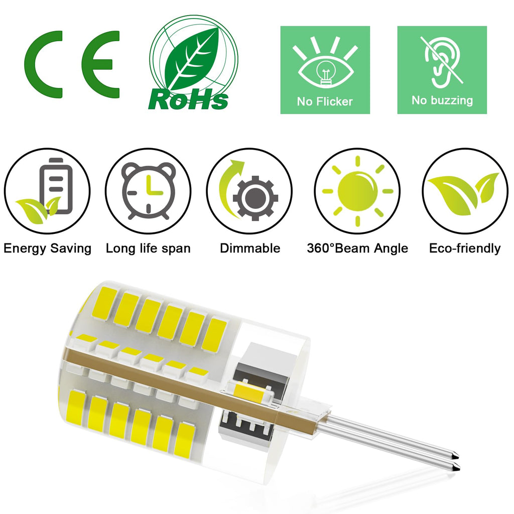 G8 LED Bulb Dimmable 3W Equivalent to T4 JCD Type Bi-Pin G8 Base Halogen Bulb 20W-25W, AC 110-120V Mini G8 Bulb Daylight White 6000K for Under Cabinet Light, Under Counter Kitchen Lighting (10 Pack)