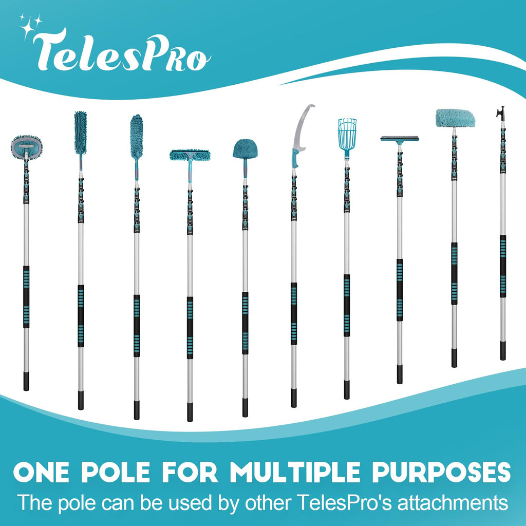 TelesPro 36 Feet High Reach Window Squeegee with 7-30 Ft Extension Pole, Window Cleaner Tool with 5-Stage Telescoping Pole, Window Cleaning Kit with Rotatable Head (2 Squeegee & 2 Microfibre Cloths)