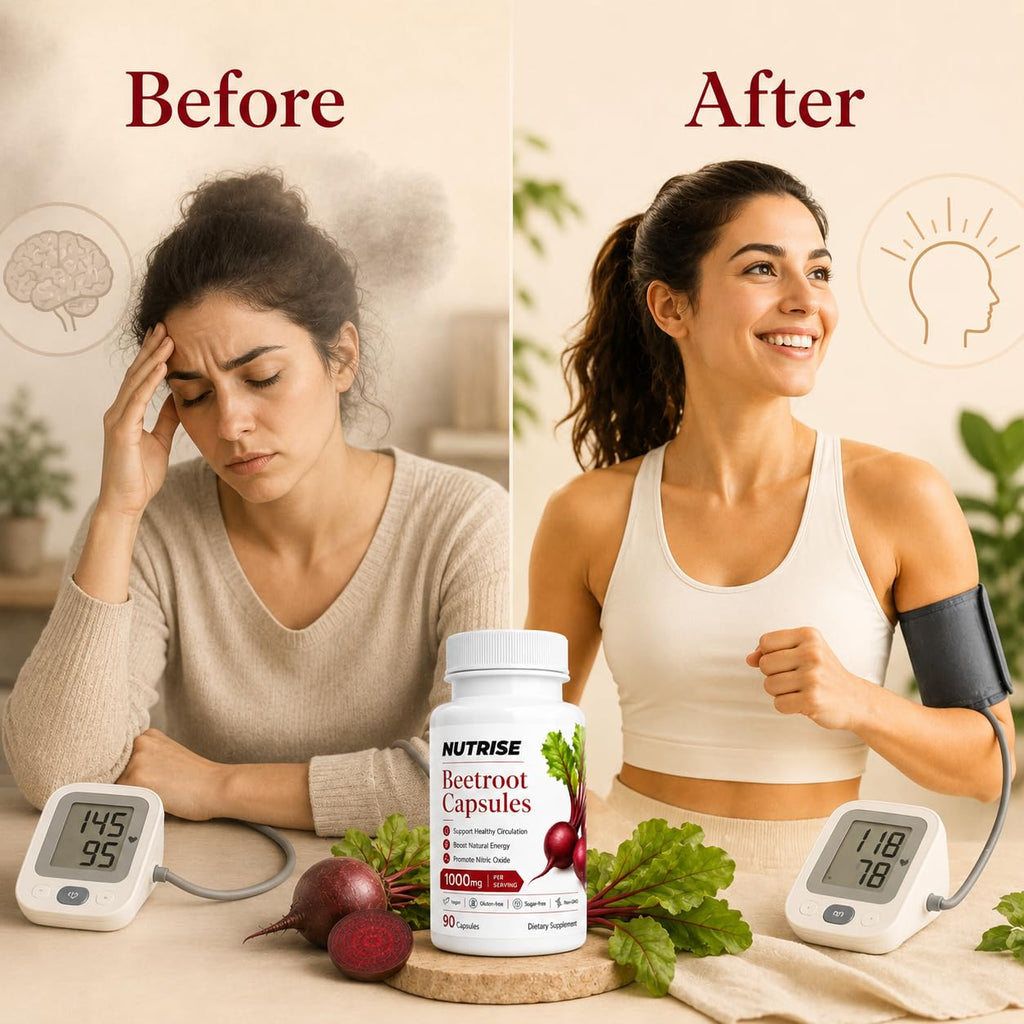 QNJIX Nutrise Beetroot Capsules - 1000mg, Beetroot Circulation Supplement with Grape Seed Extract, 3-in-1 Formula, Boost Energy, Improve Mental Clarity, Non-GMO & Gluten Free, 90 Capsules (1)