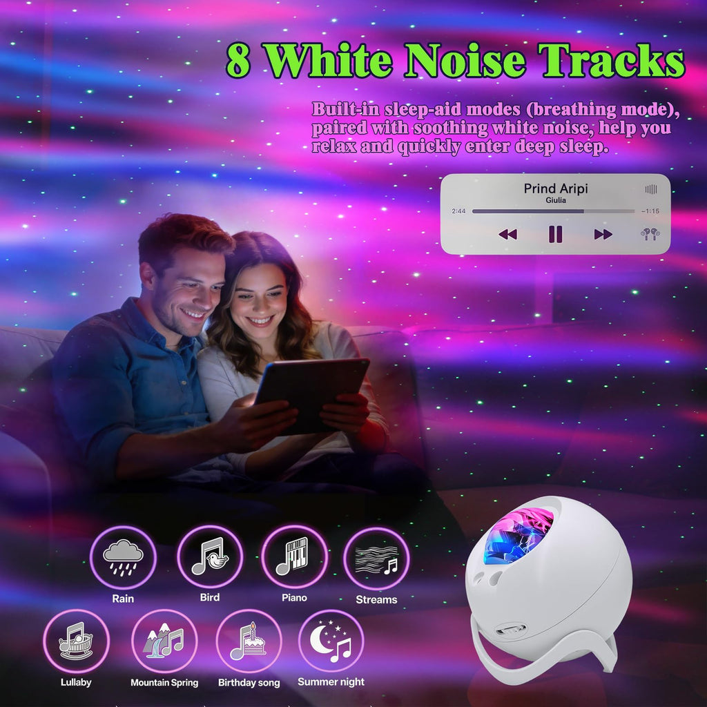 Star Projector Galaxy Projector for Bedroom, White Noise Bluetooth Speaker Northern Lights Projector, Suitable Gaming, Home Theater, Adult, Christmas Mood Night Light