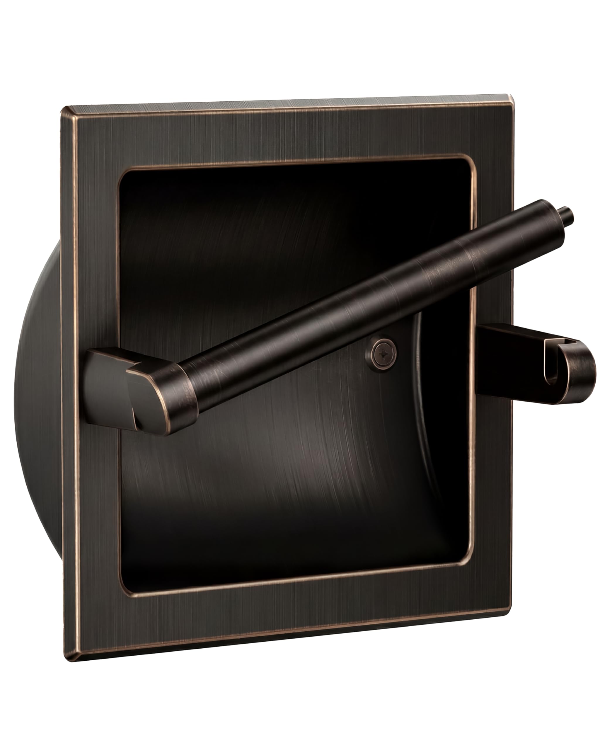 WZKALY Recessed Oil Rubbed Bronze Toilet Paper Holder, Wall Mounted Heavy Duty Pivoting Toilet Paper Roll Holder with Rear Mounting Bracket in Wall, Easy lnstallation, Stainless Steel ORB