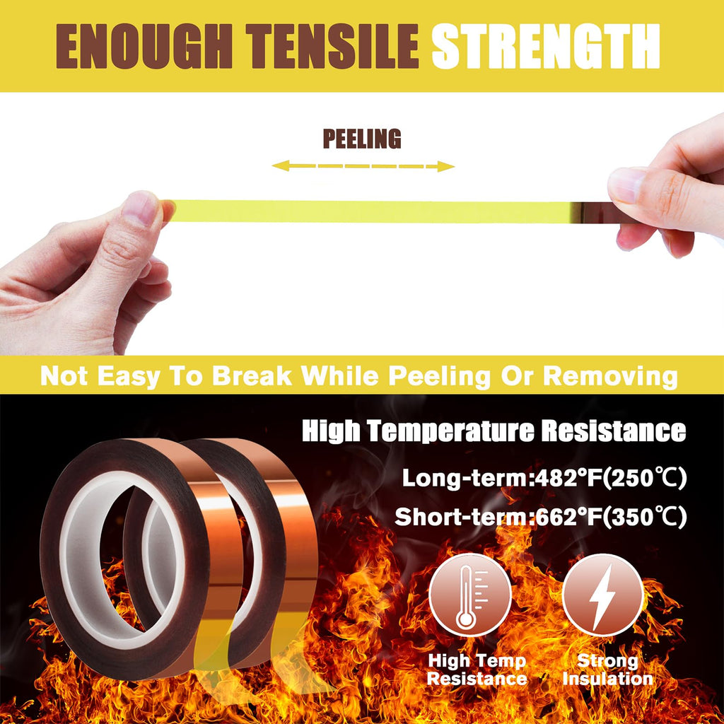 MEBMIK 2 Rolls 10mm x16m(52FT) Heat Tape High Temperature Heat Resistant Tape Heat Transfer Tape for Heat Sublimation Press Vinyl,No Residue