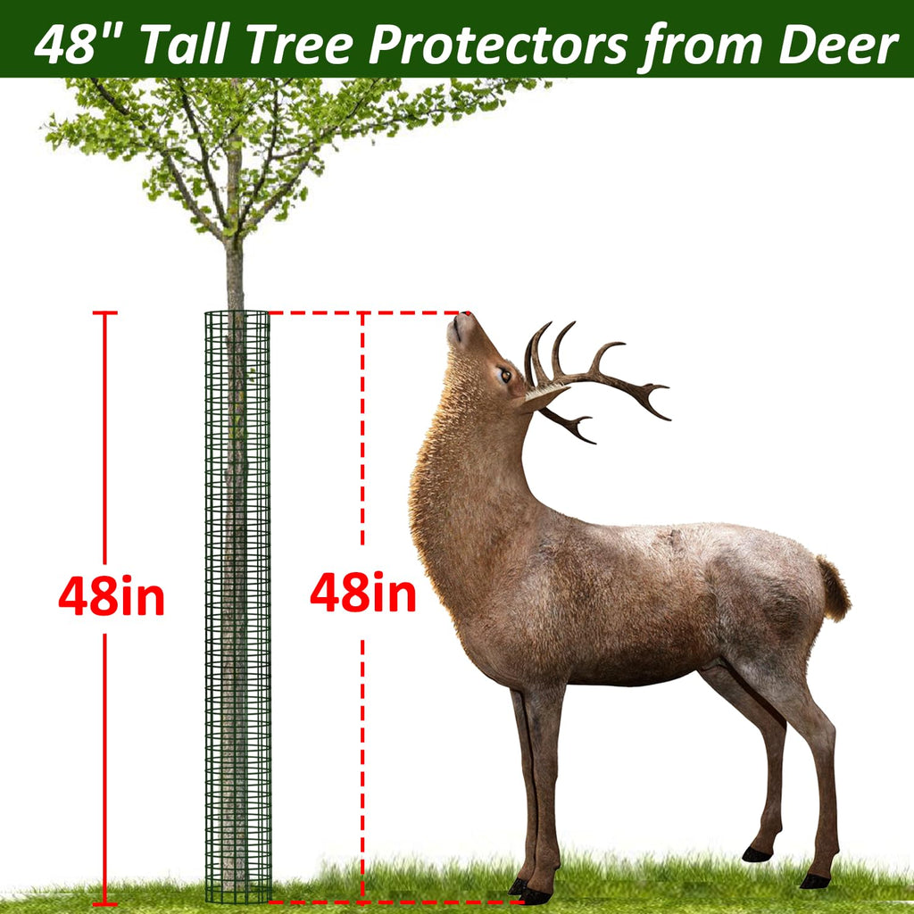 chicarry 48" Metal Tree Trunk Protector, 4 Pack Mesh Tree Guards Tree Protectors with Zip Ties, Stakes, ExpandableTree Trunk Protector Guard, Tree Protectors from Deer, Mower, Animals(48",4 Pack)