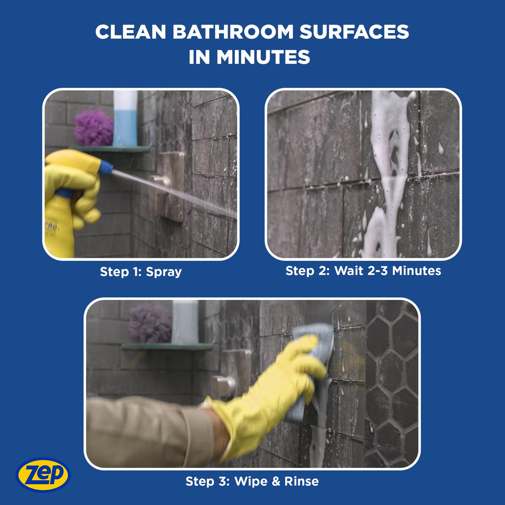 Zep Foaming Shower Tub and Tile Cleaner - 32 oz (Case of 4) ZUPFTT324 - No Scrub Formula, Breaks up Tough Buildup on Contact