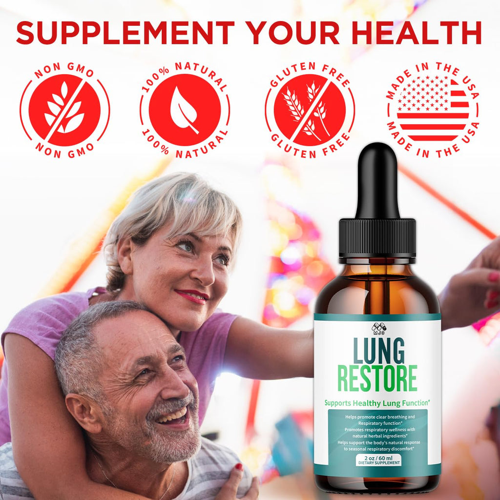 (2 Pack) Lung Restore Drops, Official LungRestore Liquid Supplement Drops with All Natural Ingredients, Lung Restore Advanced Lungs Wellness Support with Premium Vitamins for Women & Men (60 Servings)