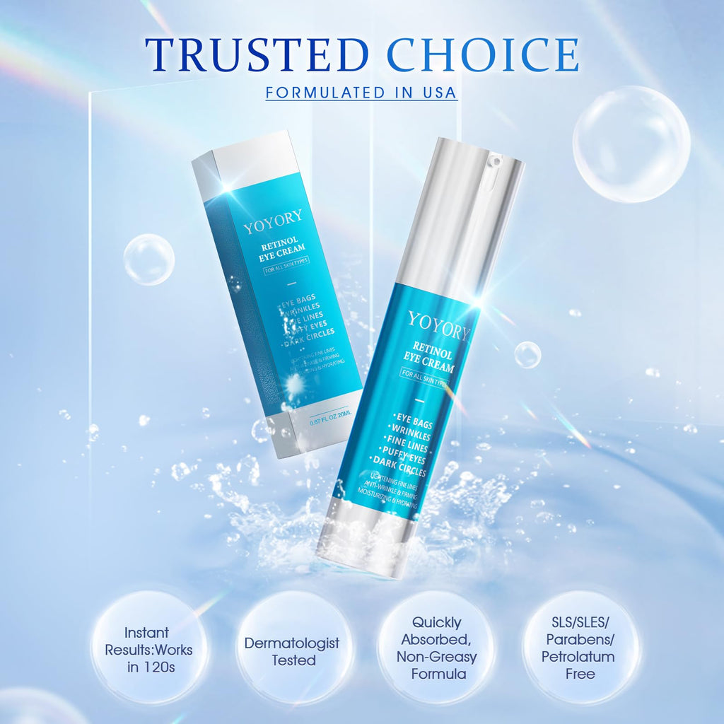 Retinol Under Eye Cream - Anti Aging Eye Cream for Wrinkles, Fine Lines, Eye Bags,Dark Circles and Puffiness Treatment Skin Care Hydrates & Lifts (20ml)