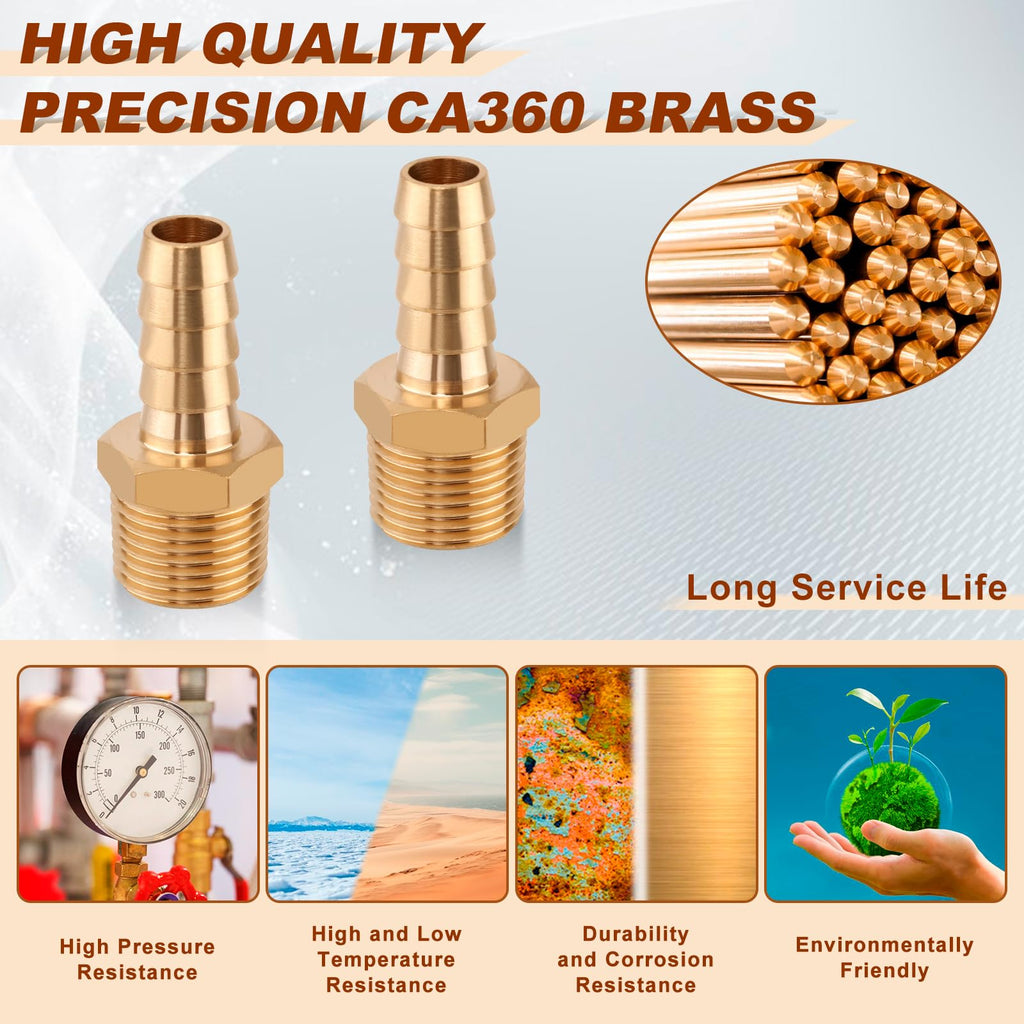 5PCS 3/8" Barb x 3/8" NPT Male Brass Hose Barb Fitting, Air Line Adapter