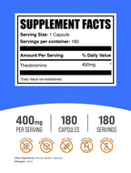 BulkSupplements.com Theobromine Powder - Theobromine Supplement, Nootropic Supplement, Theobromine 400mg - Brain & Energy Support - Gluten Free, 1 Capsule per Serving, 180 Capsules
