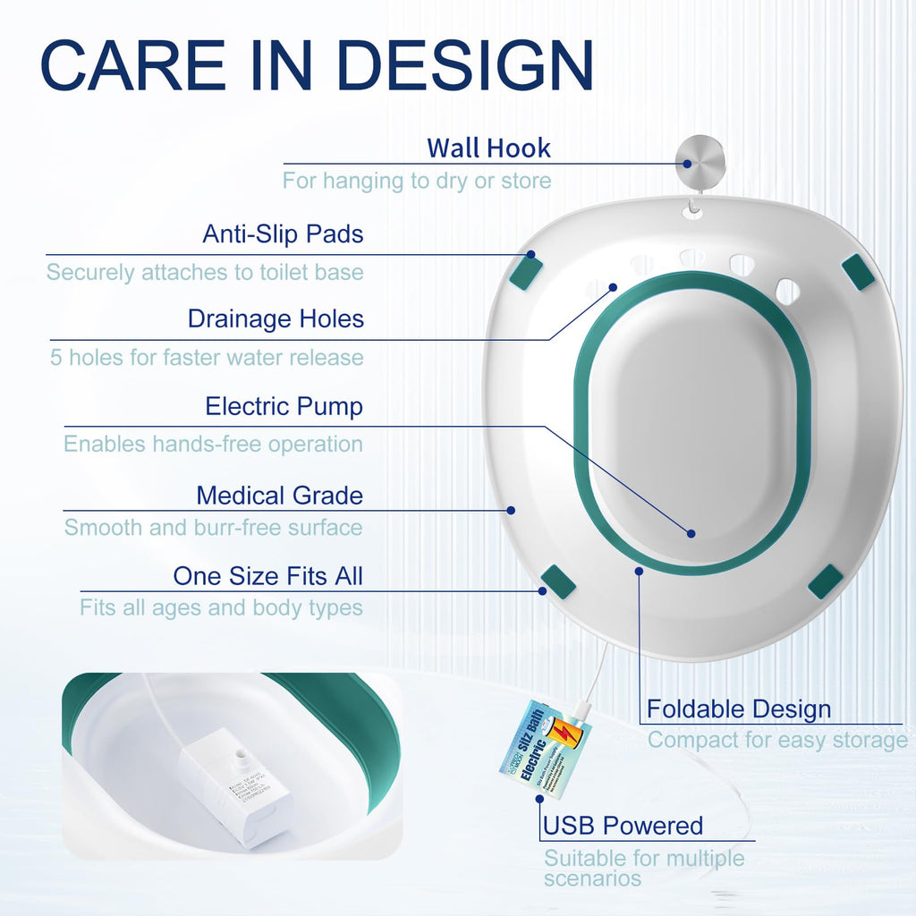 Electric Sitz Bath for Toilet Seat, Hemorrhoids and Postpartum Care - Yoni Steam Seat - Perineal Soaking, Collapsible, Wide Seat, Deeper Bowl - Use w/Sitz Bath Salt - Forest Green