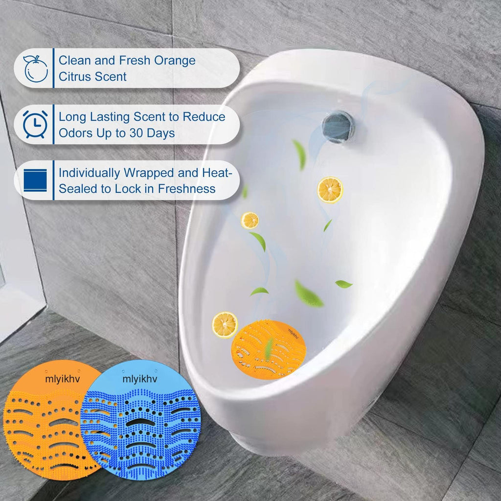 Urinal Screens Deodorizer 32 Pack Urinal Deodorizer Scented Urinal Screen Anti-Splash Urinal Screen for Urinals in Restrooms Restaurants Office Schools (16 Blue+16 Orange)