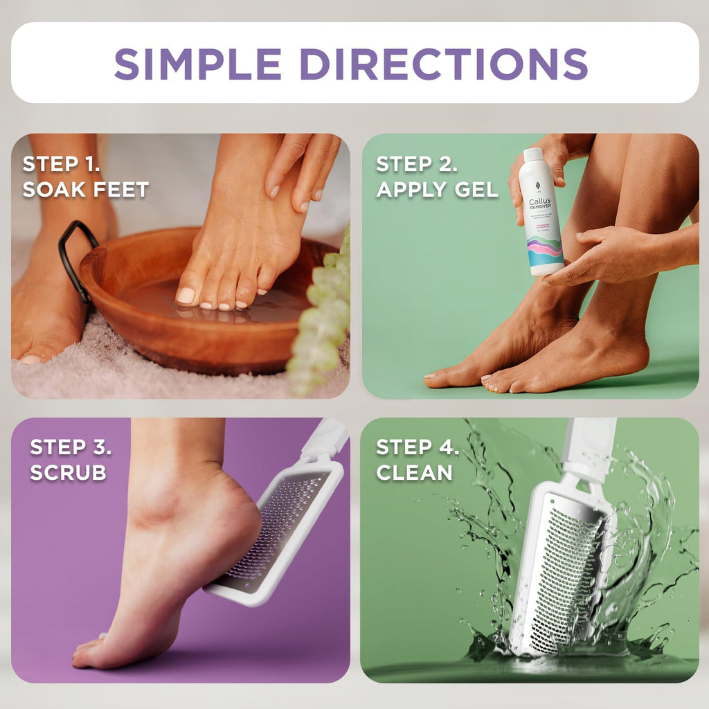 Lee Beauty 8oz Professional Gel Callus Remover for Feet - Original Fast-Acting Formula and Rasp Foot File Kit, Extra Strength for Cracked Heels & Dead Skin (Pack of 1)