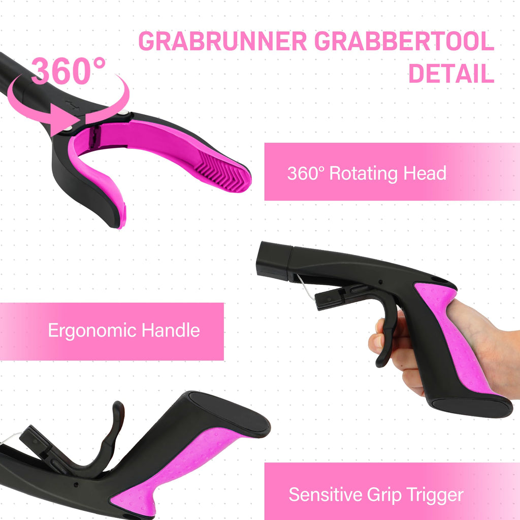 2 Pack 32 inch GrabRunner Reacher Grabber Tool with Strong Magnetic and Swivel Head (New Pink)