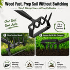 Garden Hoe with Cultivator Rake, 2-in-1 Heavy Duty Action Stirrup Hoe with Sharp Blade,60" Adjustable Long Handle Loop Scuffle Hoe for Fast Weeding, Loosening Soil, Aerating and Mixing Compost