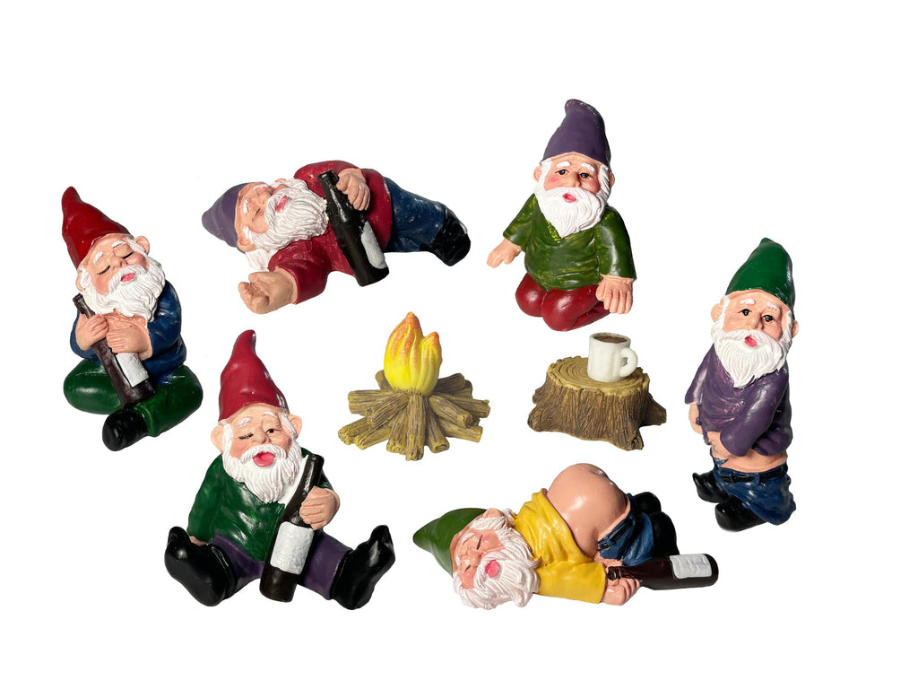 Arggidan 9pcs Miniature Gnomes Sets with Fire and Furniture - for Fairy Garden Decoration and Home Ornament