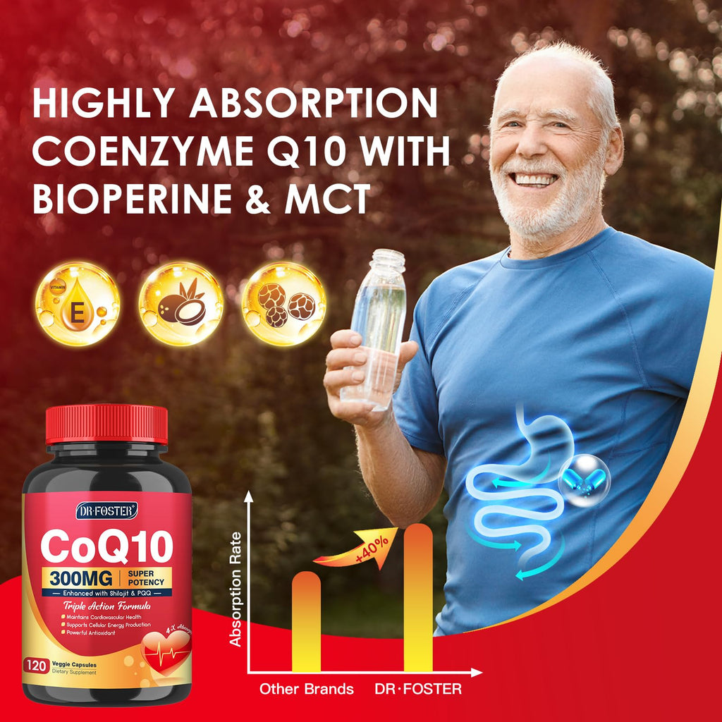 Quinovit CoQ10 300mg with PQQ & Shilajit - Powerful Antioxidant for Heart & Brain Health and Energy Production - High Absorption with Bioperine Coenzyme Q10 Supplements - 120 Capsules