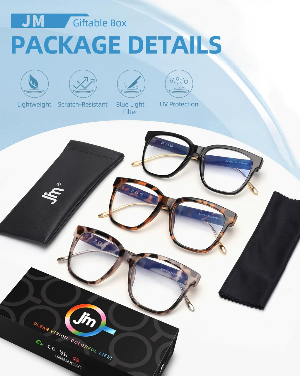 JM Oversized Reading Glasses for Women - Square Stylish Readers for Woman Men/W Blue Light Blocking Trendy Womens Computer Reader Eye Glass Fashion Bluelight Eyeglasses/W Large Frames Clear Lens(1.50)