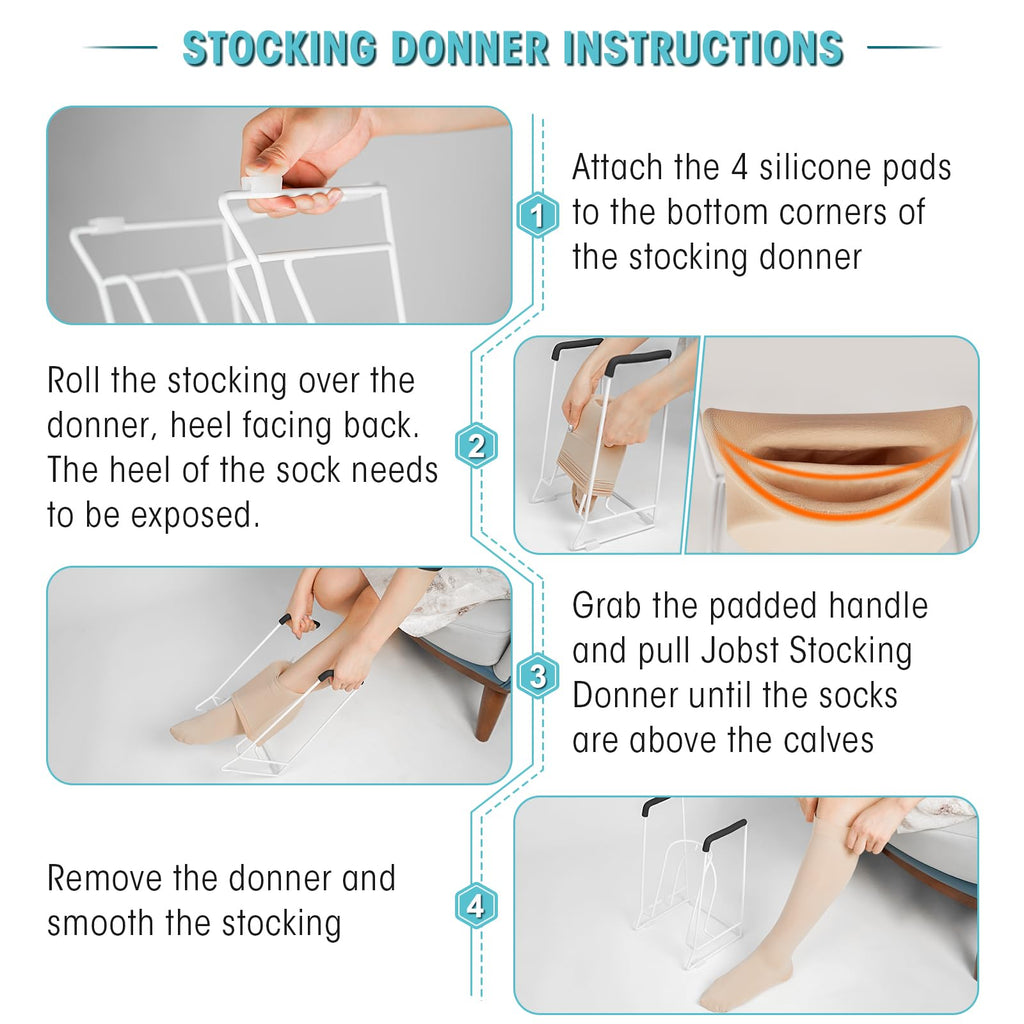 Zipcase Large Size Stocking Donner, Sock Aid Tool to Put on Compression Socks for Large Calves from 18" to 20" in Circumference(Compatible for JOBST,SB SOX,CHARMKING,FITRELL,Bluemaple,COOLOVER) White
