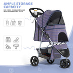 Magshion 3-Wheel Pet Stroller, Foldable Travel Jogger for Small & Medium Dogs & Cats (Up to 33lbs), Lightweight Carrier with Breathable Mesh Cover, Cup Holder & Storage Basket, Plaid