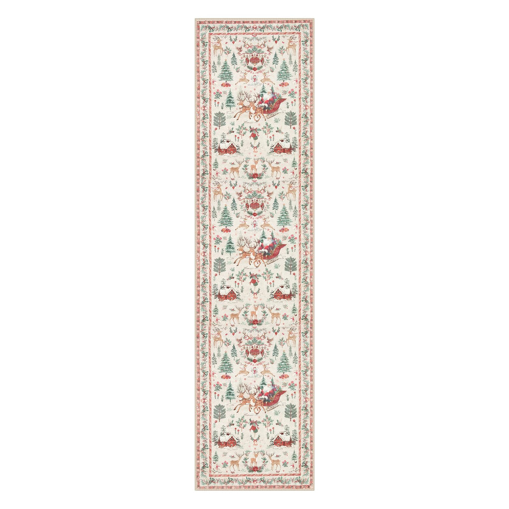 Lahome Christmas Runner Rug 2x8 Beige Rug Runners for Hallways Non Slip,Washable Kitchen Bathroom Runner Rug,Soft Christmas Tree Santa Claus Carpet Runner for Entryway Holiday Decor(2'x8',Beige)