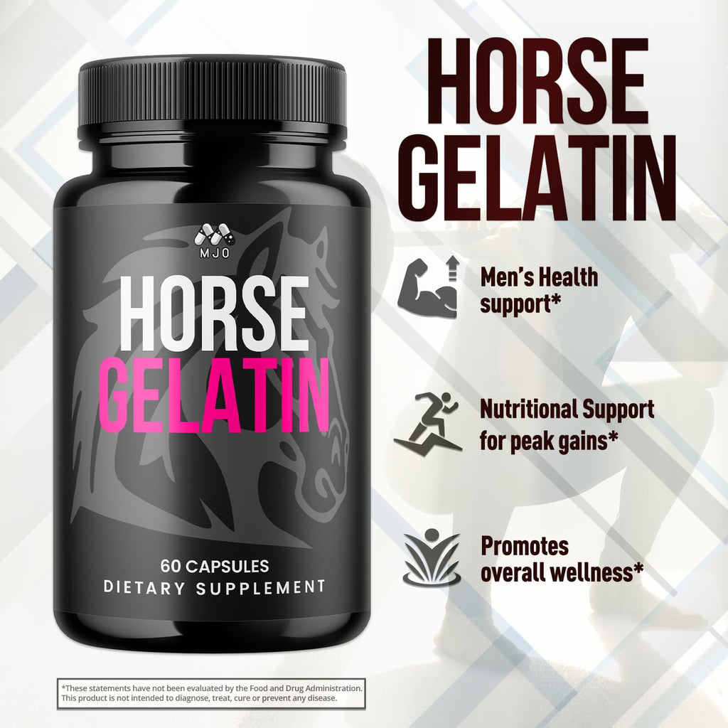 Horse Gelatin Capsules, Official HorseGelatin Pills for Men with All Natural Ingredients, Advanced Formula Men's Health & Wellness Support Pill, Maximum Strength Multivitamin Supplement (60 Capsules)