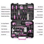 PULITUO Drill Set, 149-Piece Home Tool Set with 12V Pink Cordless Drill, Tool Box, Hand Tool Kits for Women & Men and DIY Enthusiasts, for Home Improvement