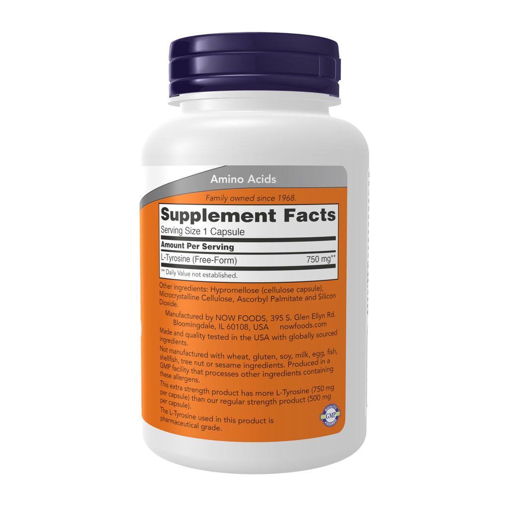 Now Supplements,L-Tyrosine 750 mg,Supports Mental Alertness*,Neurotransmitter Support*,90 Veg Capsules,(Pack of 2)