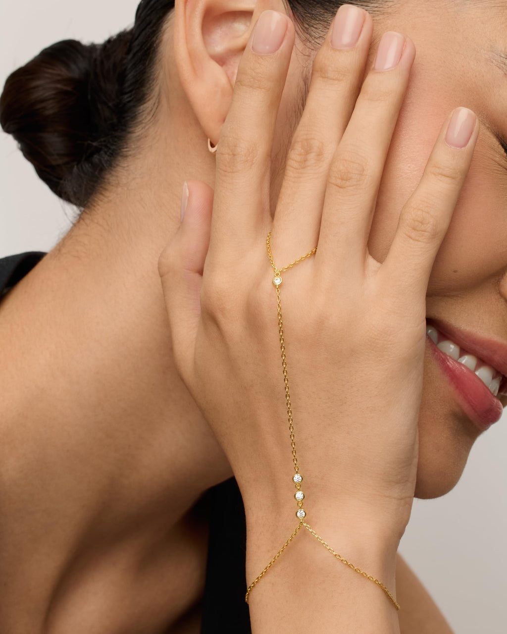 PAVOI CZ Dainty Hand Chain, 14K Gold Plated, Yellow Gold