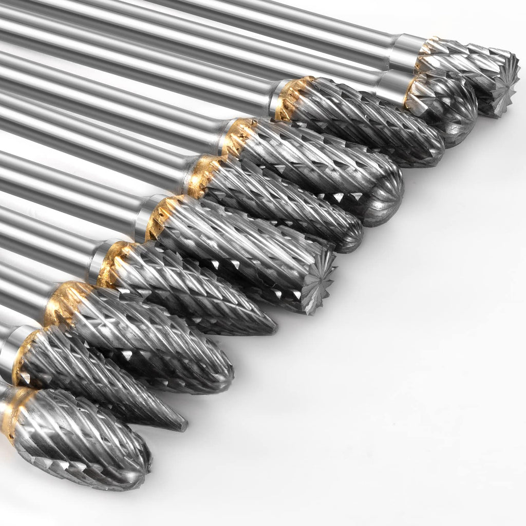 Carbide Burr Set Compatible with Dremel Rotary Tool 10Pcs Die Grinder Bits Rotary File Rasp with 1/8" Shank Tool Accessories for Attachments Cutting Burrs Metal Grinding Engraving Porting Double Cut