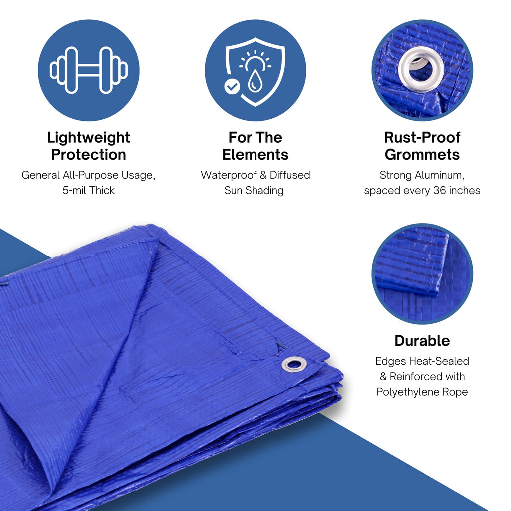 Kotap 12 x 18 Ft. All-Purpose Multi-Use Protection/Coverage 5-mil Poly Tarp, Waterproof, Blue, (TRA-1218)