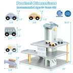 GLACER Wooden Garage Playset, Toddler Parking Garage Toy w/Elevator, Helipad, Wash Center, Charging & Gas Station, Pretend Vehicle Center for Kids 3+ Years Old