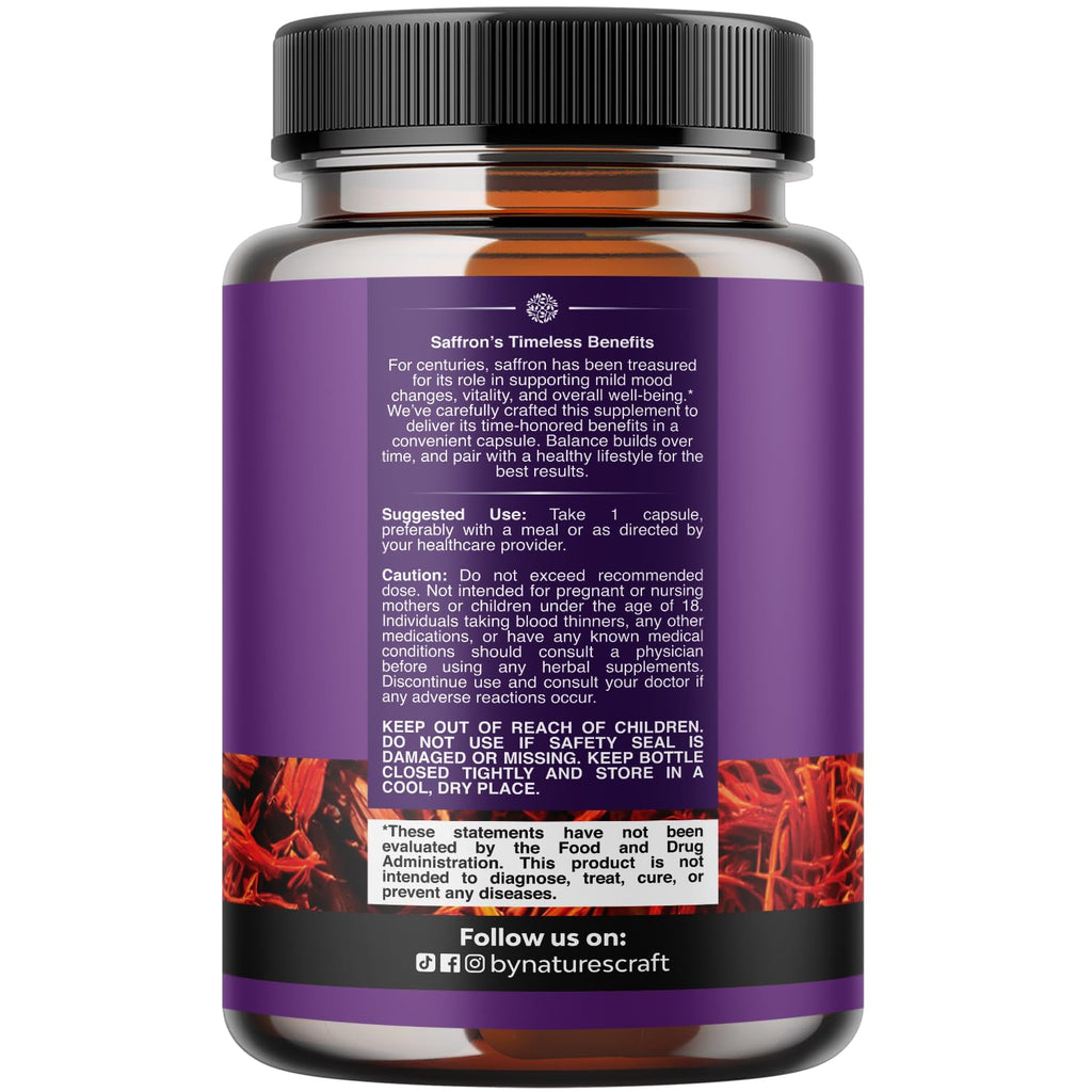 Pure Extract of Saffron Supplements - Crocus Sativus Flower of Saffron Extract Capsules for Good Mood, Metabolism Support & Eye Health - Vitality & Mood Enhancer for Women & Men - 60 Count - 2 Pack