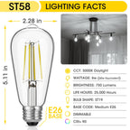 Gozelux LED Edison Bulbs 6W, Equivalent 60W, High Brightness Daylight White 5000K, 750 Lumens, ST58 Vintage LED Filament Bulbs with 90+ CRI, E26 Base, Dimmable, Clear Glass, Pack of 8