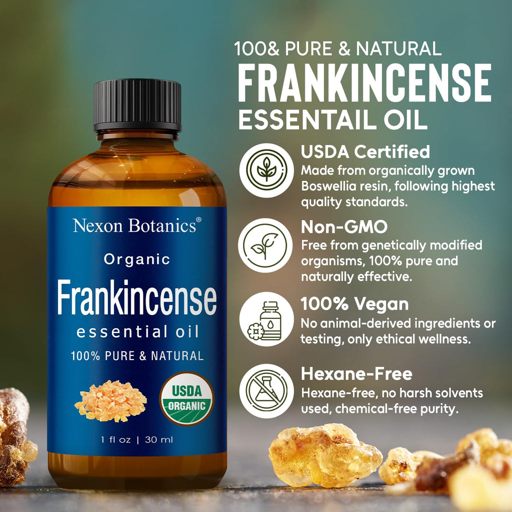 Organic Frankincense Essential Oil 30 ml - Pure, Natural Oils for Aromatherapy, Diffusers, DIY, Candle and Soap Making Scent - Nexon Botanics