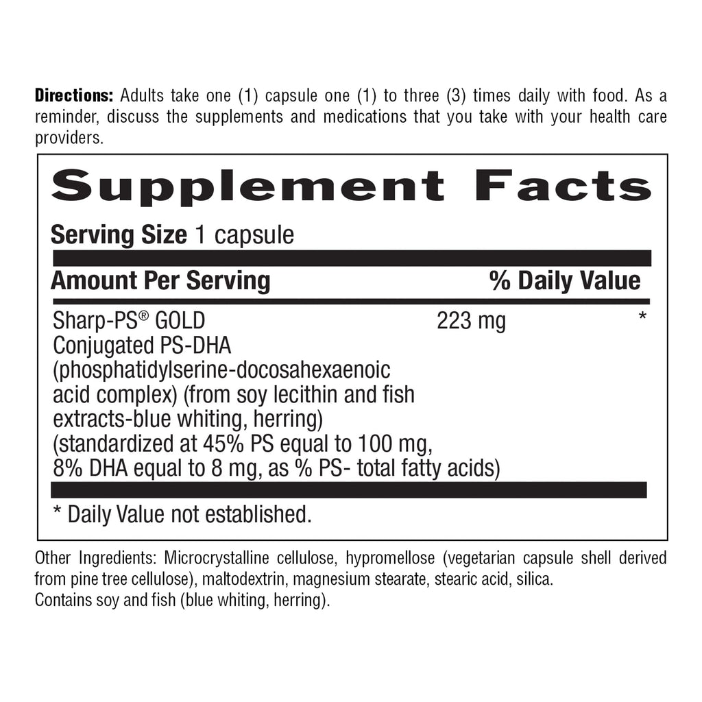 Country Life Sharp Thought - Memory & Cognitive Support Supplement – Sharp-PS Gold Phosphatidylserine + DHA – Promotes Mental Clarity & Faster Recall – Gluten-Free, 60 Capsules